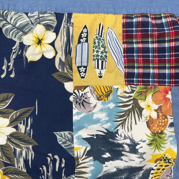 Retro Tropical Surf Patchwork Curtain Toppers 2 Panels Beach Nautical Plaid - Picture 5 of 11